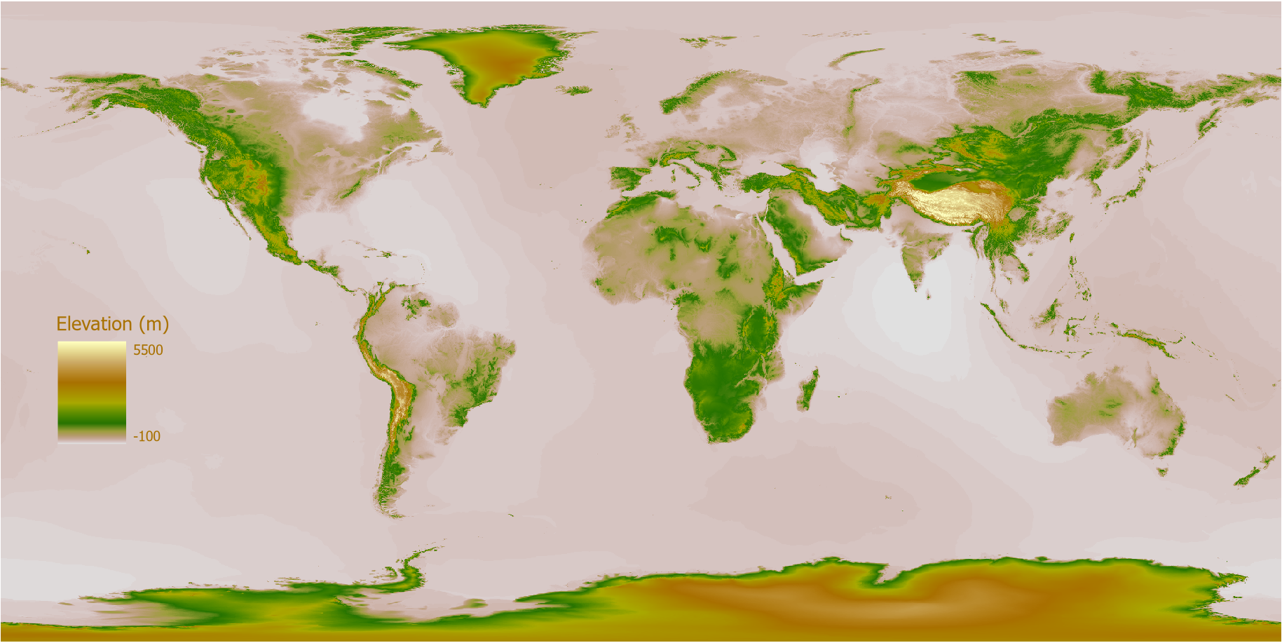 Visualization of the WGS84 DEM for NISAR. This dataset provides global coverage using the World Geodetic System 1984 (WGS84) geographic coordinate system ([EPSG 4326](https://epsg.io/4326)).
