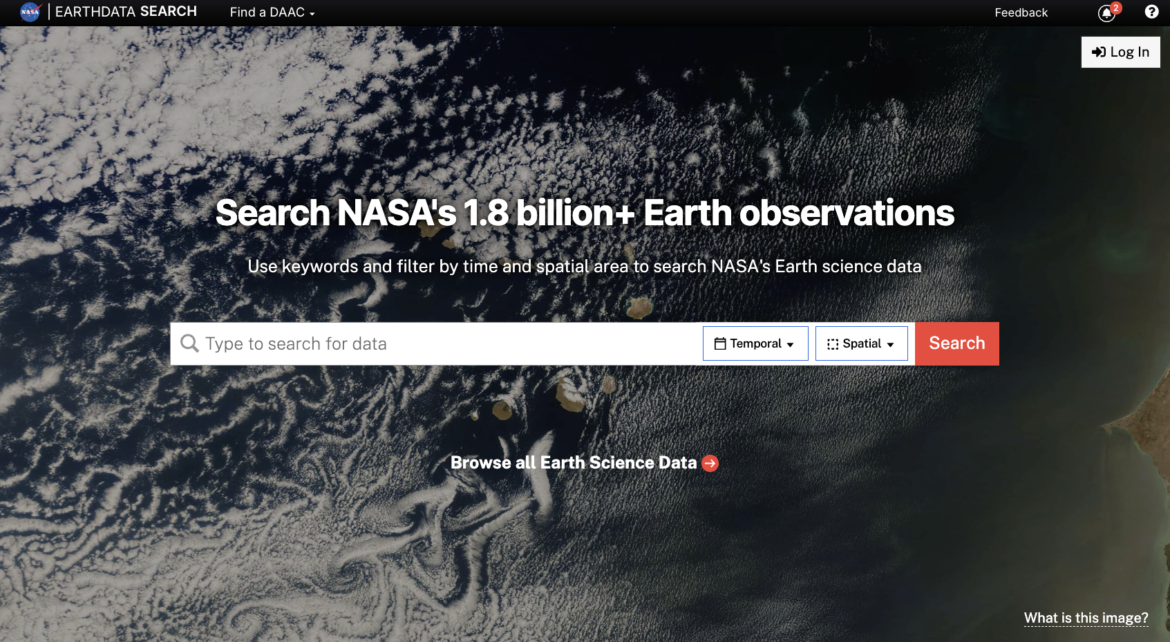 Image of the Earthdata Search web interface