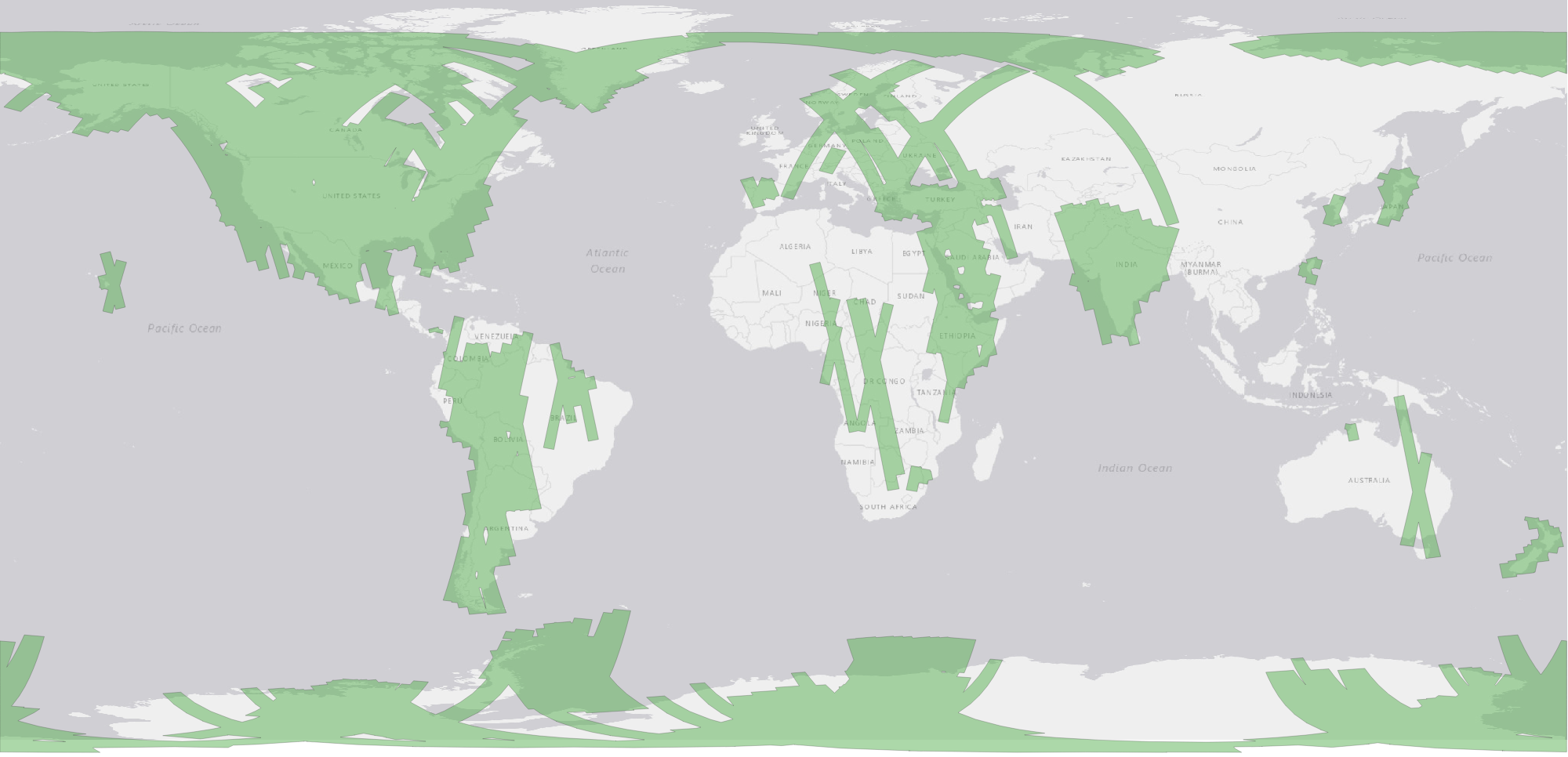 Map of the spatial extent of archived pre-calibration products included in the February 2026 data release.