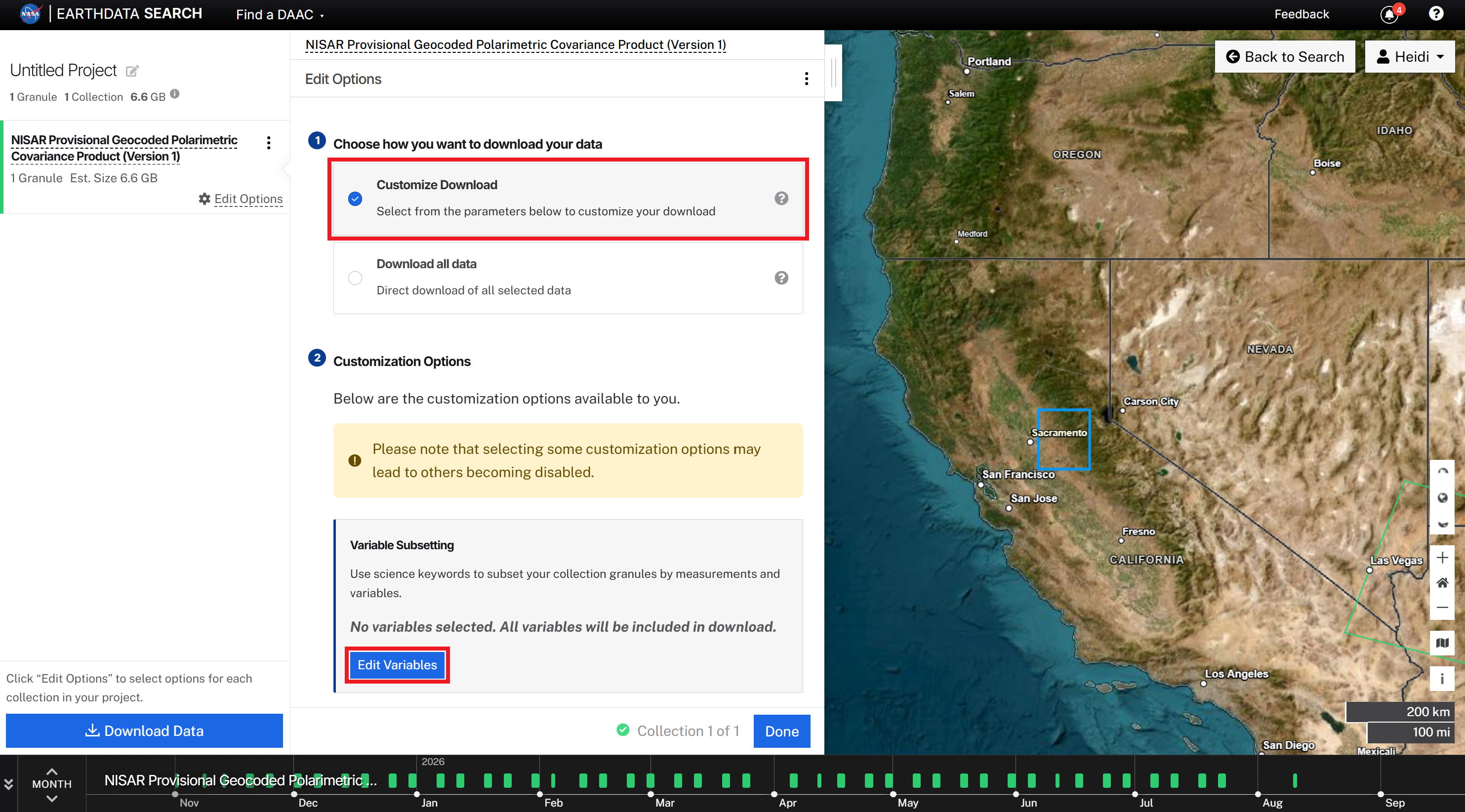 Screenshot of selecting the option to customize download and clicking the Edit Variables button