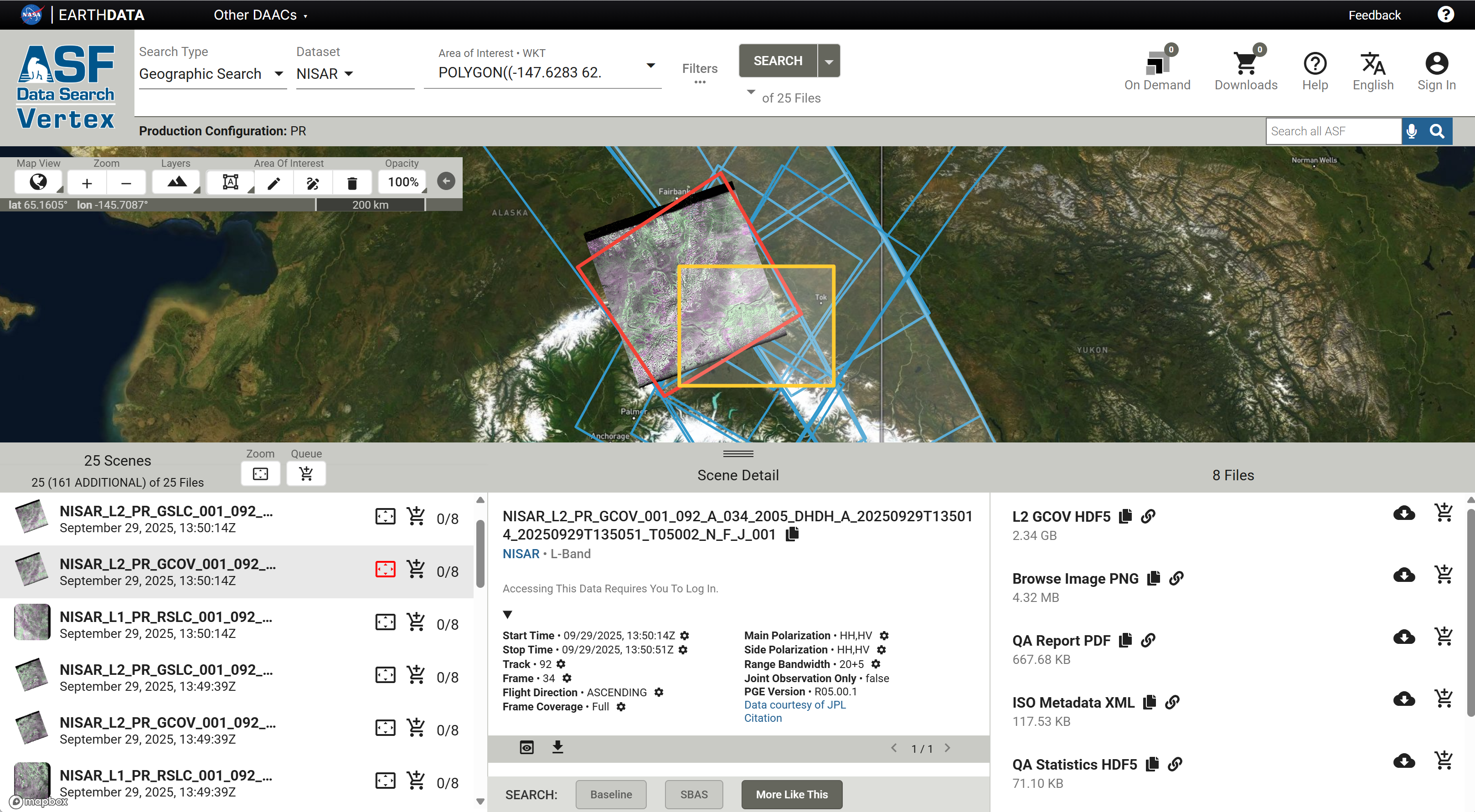 Searching for NISAR data on ASF's Vertex Data Search site