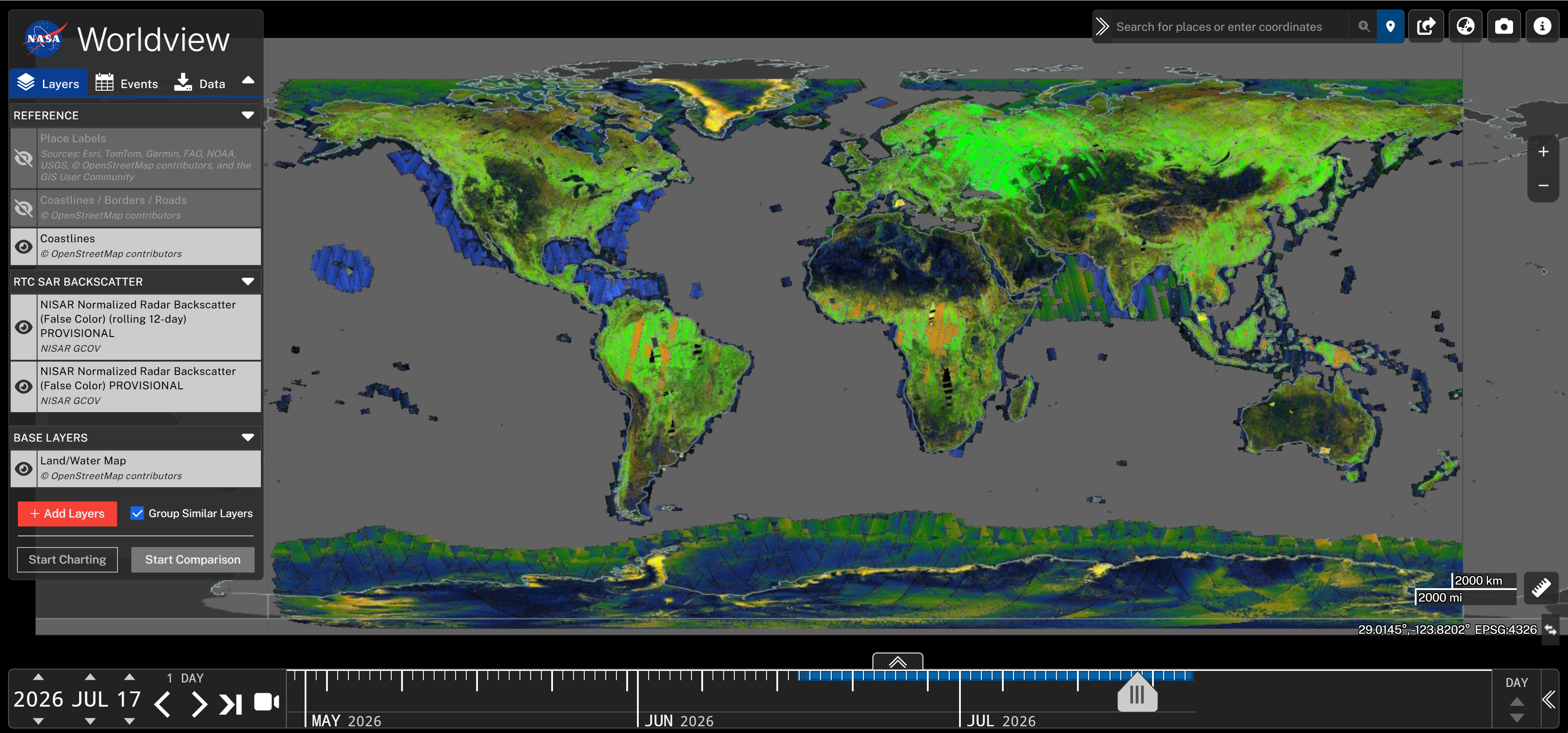 Image of NISAR datasets in Worldview